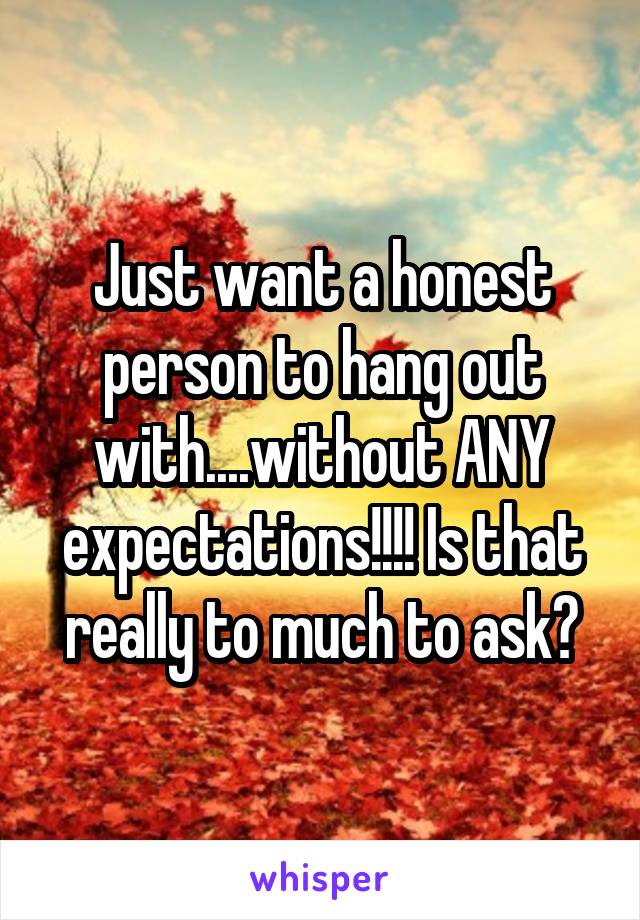 Just want a honest person to hang out with....without ANY expectations!!!! Is that really to much to ask?