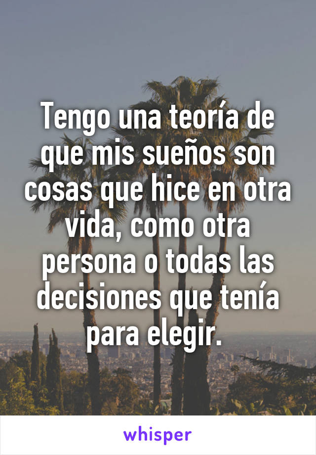 Tengo una teoría de que mis sueños son cosas que hice en otra vida, como otra persona o todas las decisiones que tenía para elegir. 