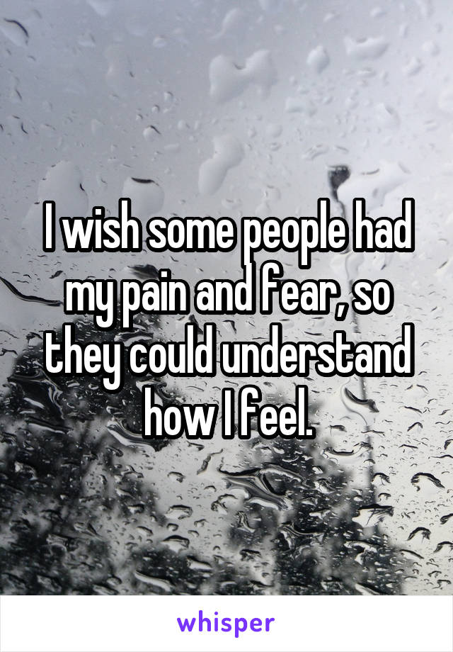 I wish some people had my pain and fear, so they could understand how I feel.