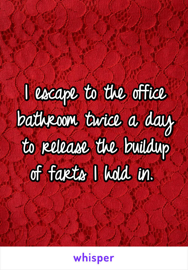 I escape to the office bathroom twice a day to release the buildup of farts I hold in. 