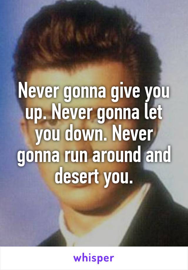 Never gonna give you up. Never gonna let you down. Never gonna run around and desert you.