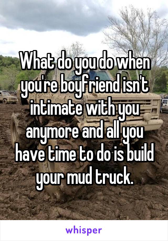 What do you do when you're boyfriend isn't intimate with you anymore and all you have time to do is build your mud truck.