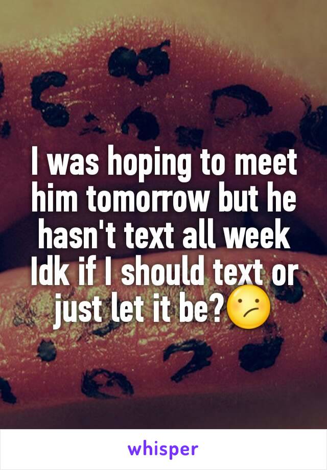 I was hoping to meet him tomorrow but he hasn't text all week Idk if I should text or just let it be?😕