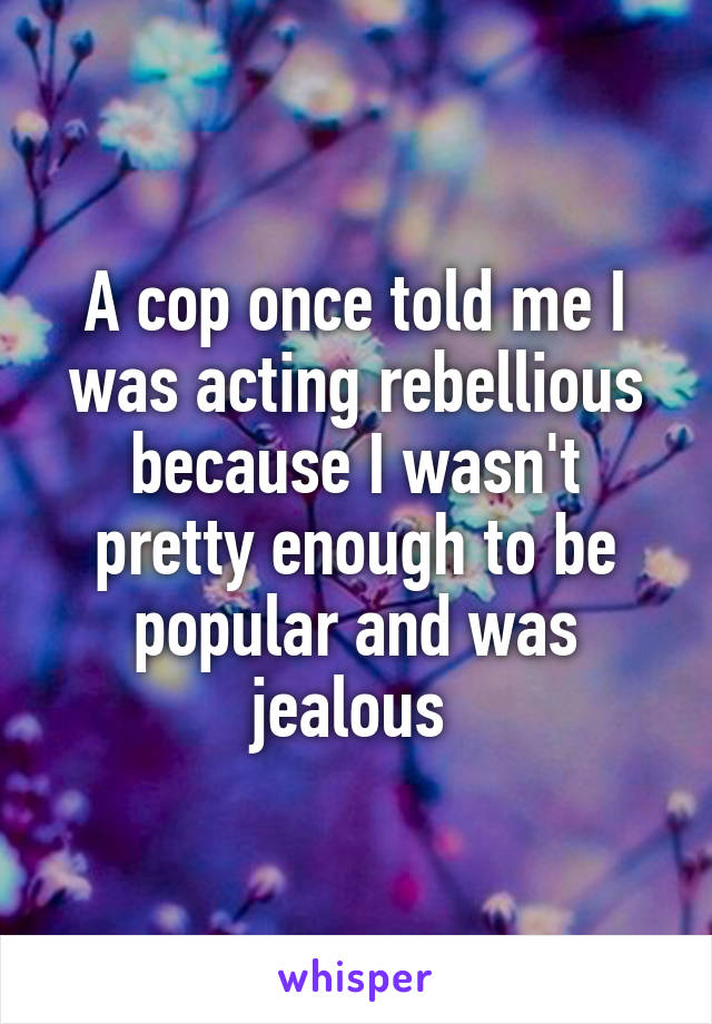A cop once told me I was acting rebellious because I wasn't pretty enough to be popular and was jealous 