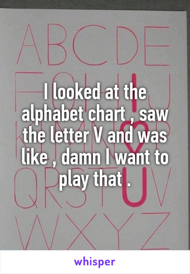 I looked at the alphabet chart , saw the letter V and was like , damn I want to play that .