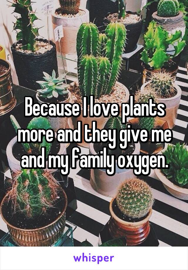 Because I love plants more and they give me and my family oxygen.