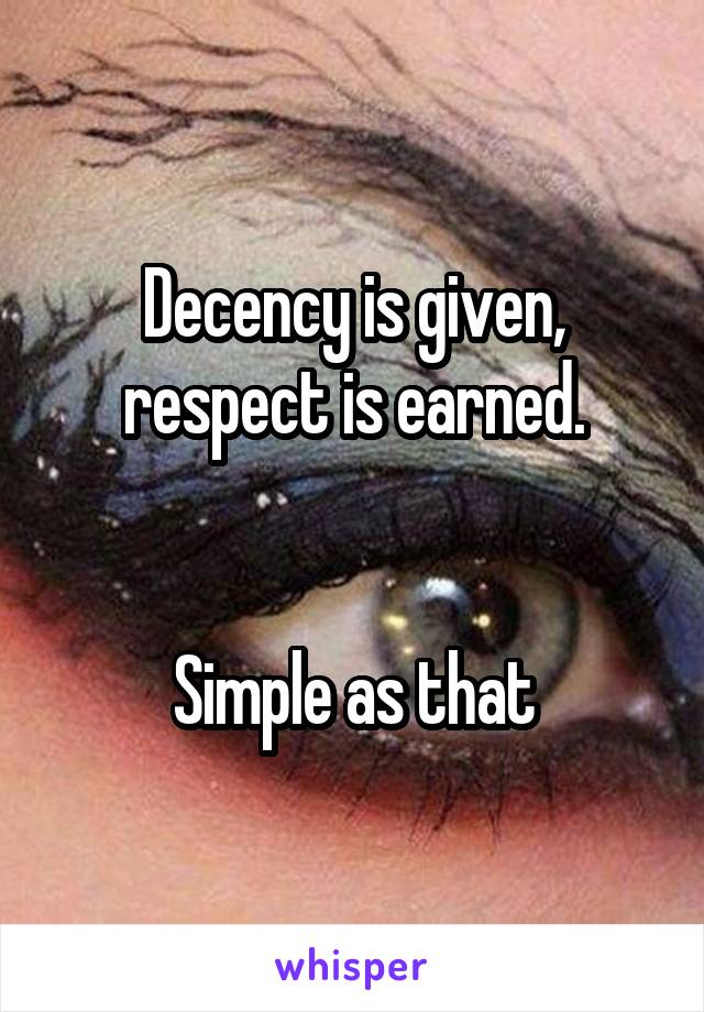 Decency is given, respect is earned.


Simple as that