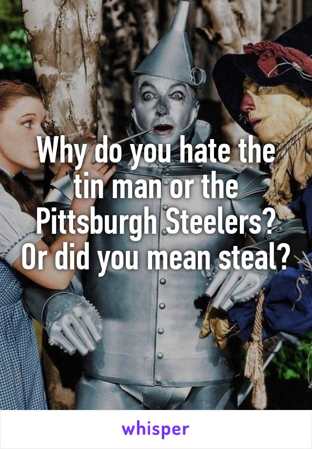 Why do you hate the tin man or the Pittsburgh Steelers? Or did you mean steal? 