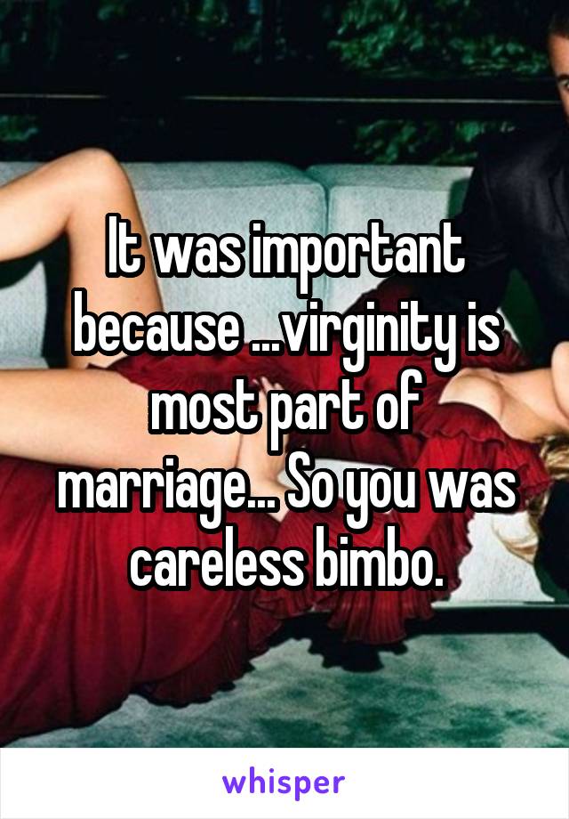 It was important because ...virginity is most part of marriage... So you was careless bimbo.