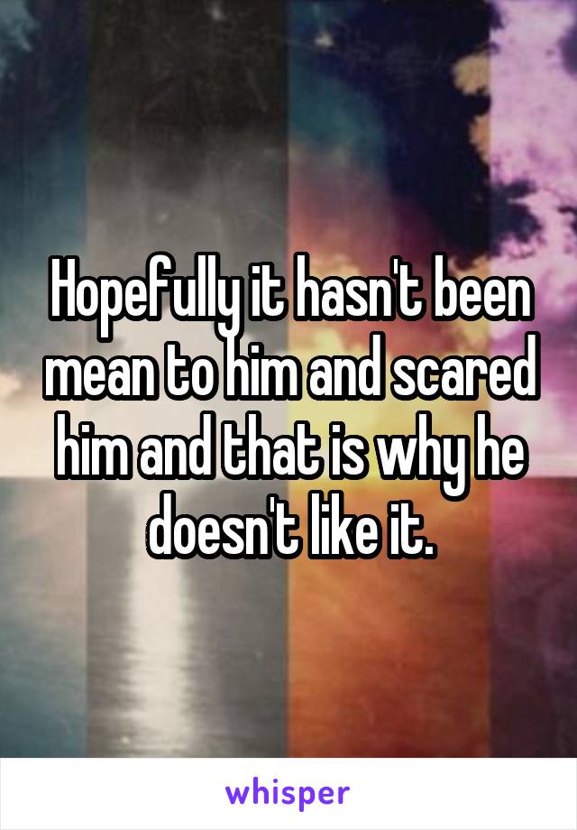 Hopefully it hasn't been mean to him and scared him and that is why he doesn't like it.