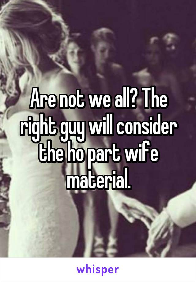 Are not we all? The right guy will consider the ho part wife material.