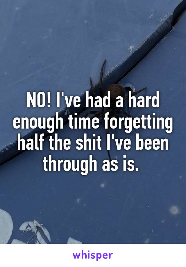 NO! I've had a hard enough time forgetting half the shit I've been through as is. 