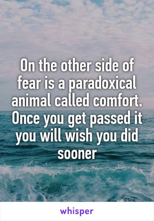 On the other side of fear is a paradoxical animal called comfort. Once you get passed it you will wish you did sooner