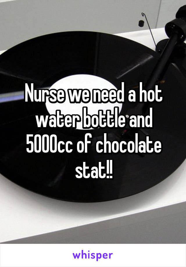 Nurse we need a hot water bottle and 5000cc of chocolate stat!!