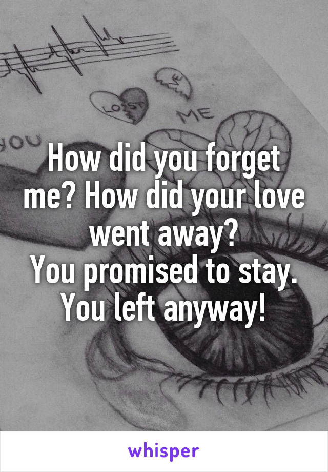 How did you forget me? How did your love went away?
You promised to stay.
You left anyway!