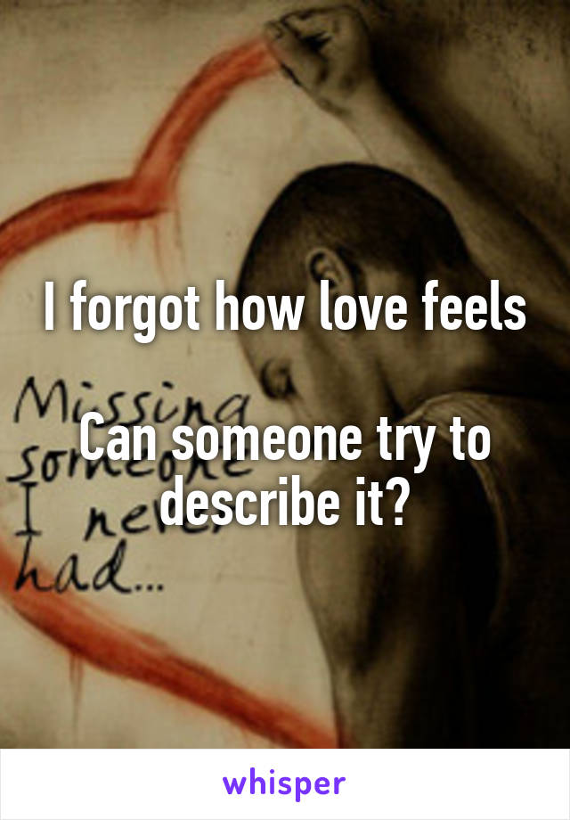 I forgot how love feels

Can someone try to describe it?