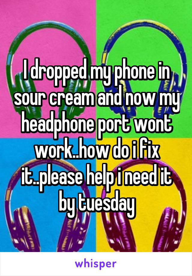 I dropped my phone in sour cream and now my headphone port wont work..how do i fix it..please help i need it by tuesday