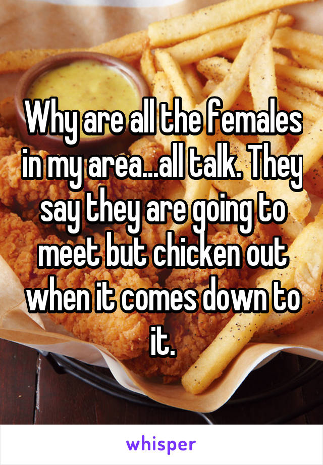 Why are all the females in my area...all talk. They say they are going to meet but chicken out when it comes down to it.