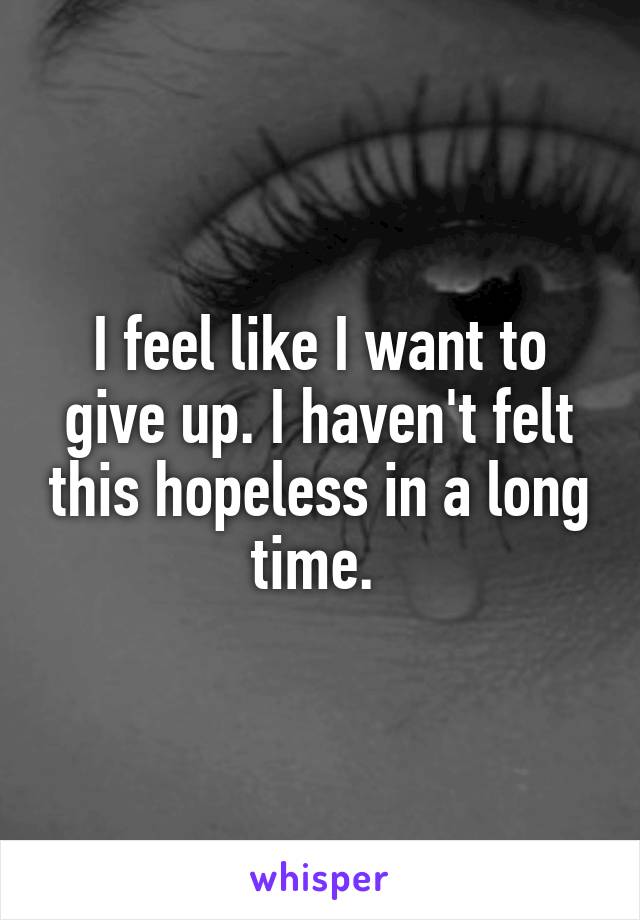 I feel like I want to give up. I haven't felt this hopeless in a long time. 