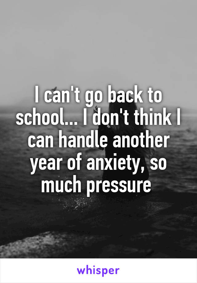 I can't go back to school... I don't think I can handle another year of anxiety, so much pressure 