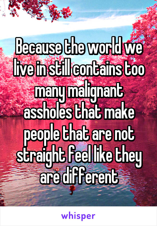 Because the world we live in still contains too many malignant assholes that make people that are not straight feel like they are different