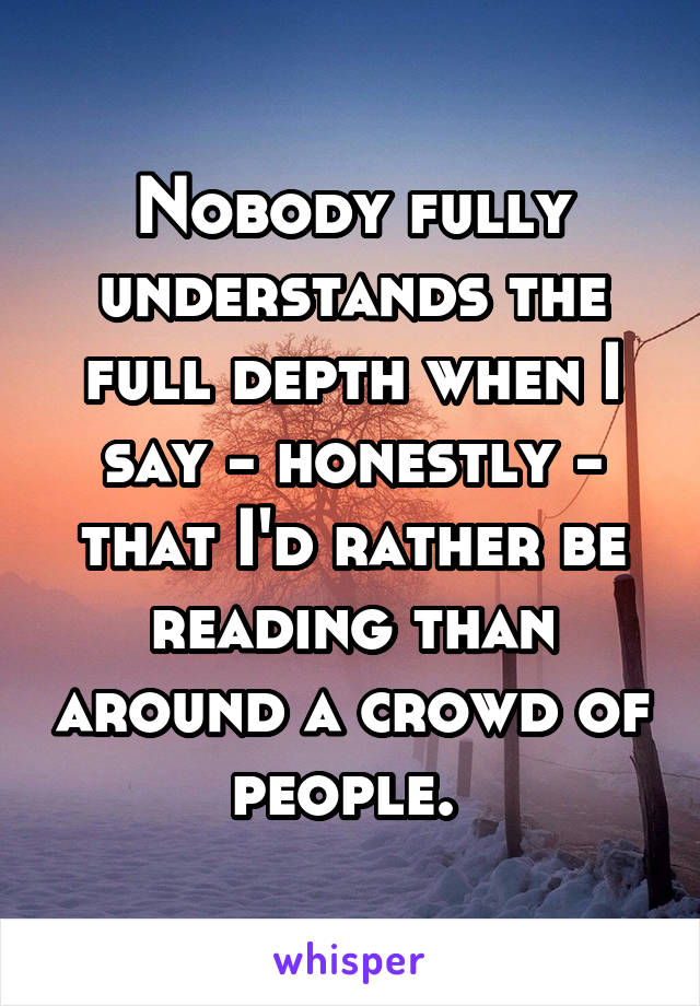 Nobody fully understands the full depth when I say - honestly - that I'd rather be reading than around a crowd of people. 