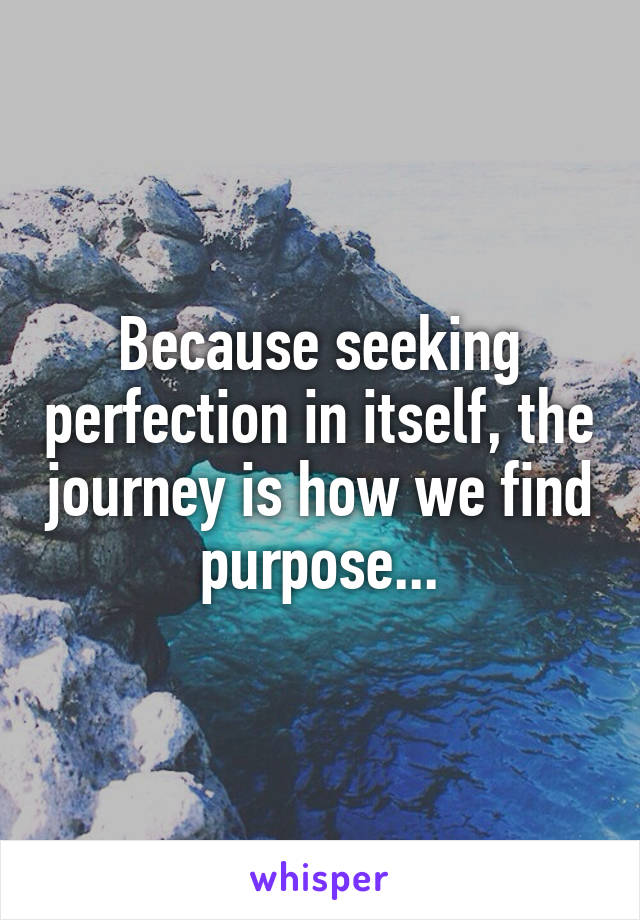 Because seeking perfection in itself, the journey is how we find purpose...