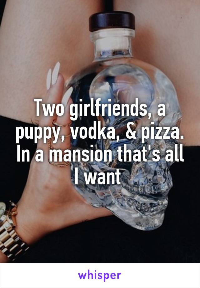 Two girlfriends, a puppy, vodka, & pizza. In a mansion that's all I want 