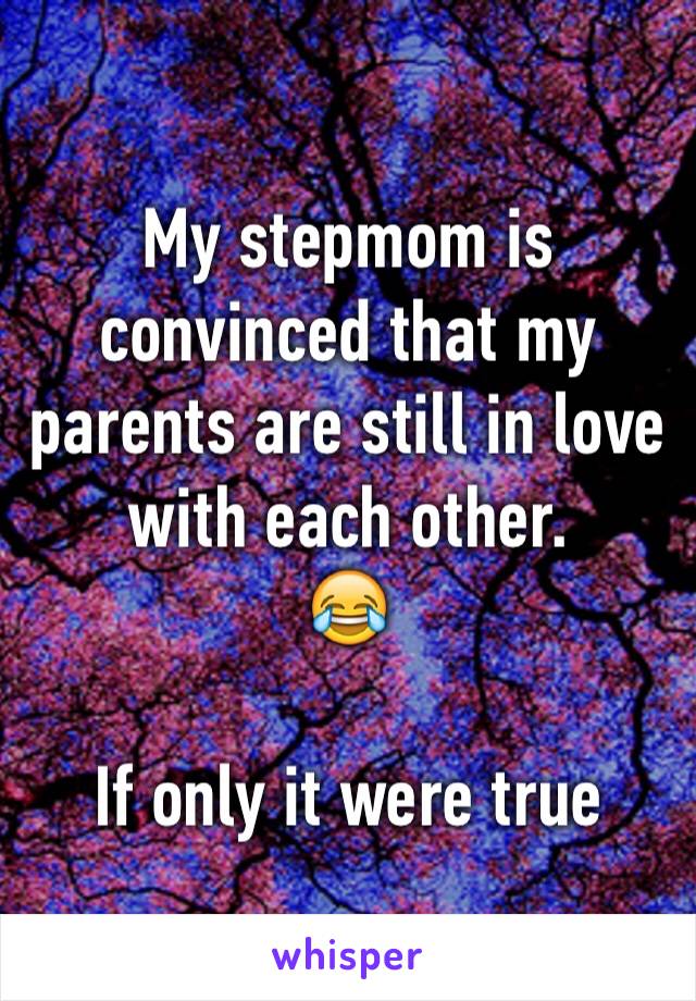 My stepmom is convinced that my parents are still in love with each other. 
😂

If only it were true