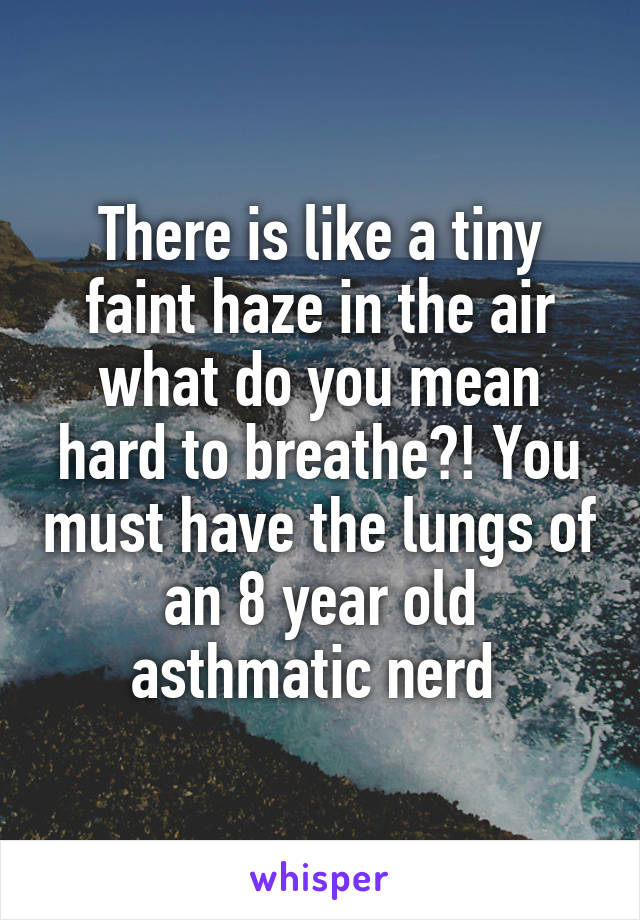 There is like a tiny faint haze in the air what do you mean hard to breathe?! You must have the lungs of an 8 year old asthmatic nerd 