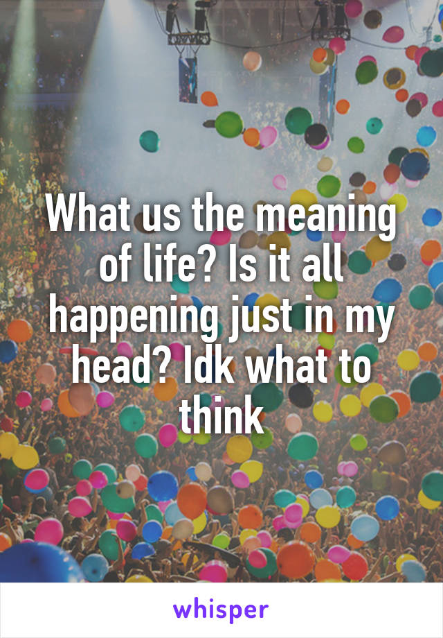 What us the meaning of life? Is it all happening just in my head? Idk what to think