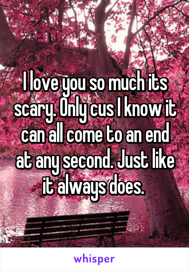 I love you so much its scary. Only cus I know it can all come to an end at any second. Just like it always does. 