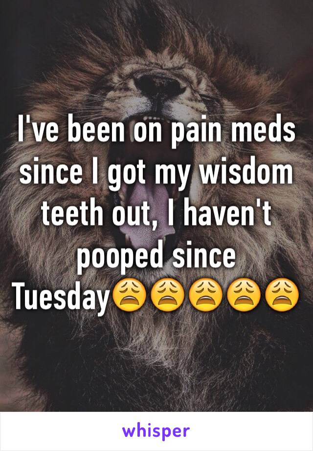 I've been on pain meds since I got my wisdom teeth out, I haven't pooped since Tuesday😩😩😩😩😩