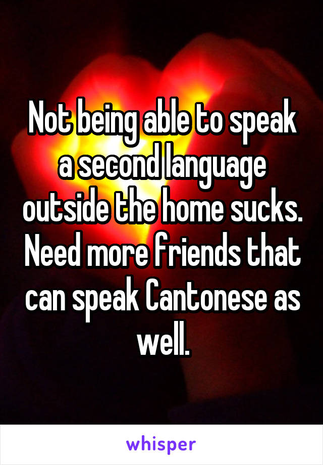 Not being able to speak a second language outside the home sucks. Need more friends that can speak Cantonese as well.