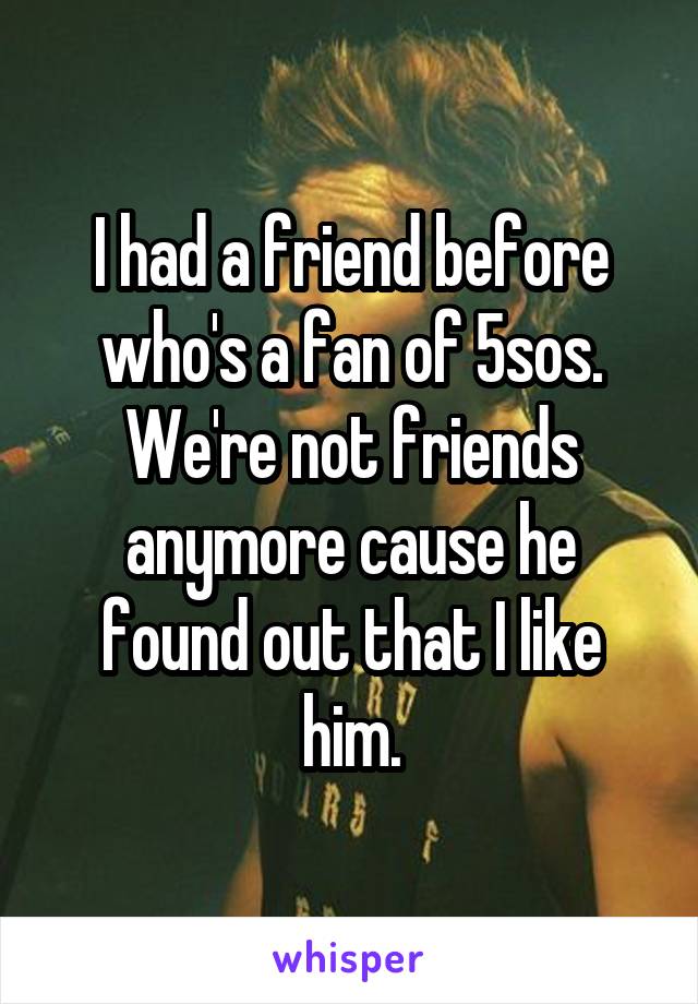 I had a friend before who's a fan of 5sos. We're not friends anymore cause he found out that I like him.