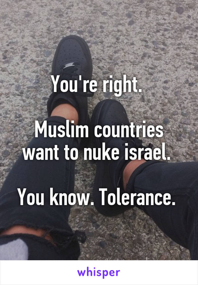 You're right. 

Muslim countries want to nuke israel. 

You know. Tolerance. 