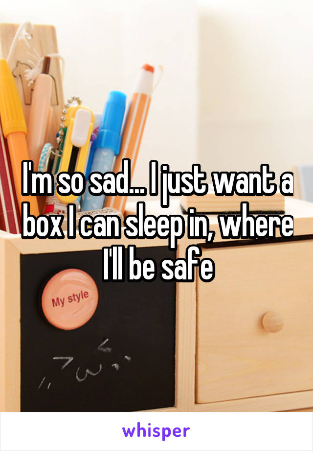 I'm so sad... I just want a box I can sleep in, where I'll be safe