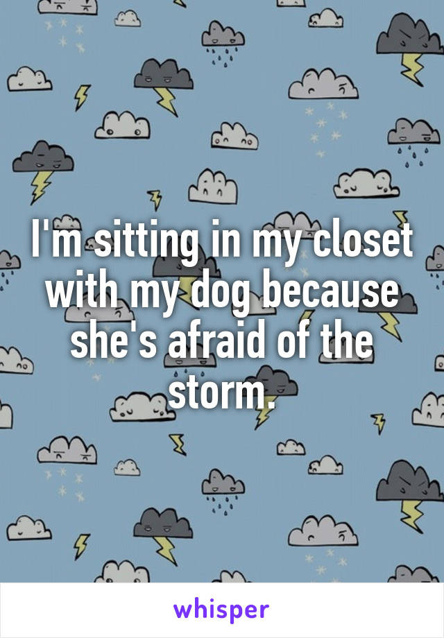 I'm sitting in my closet with my dog because she's afraid of the storm.