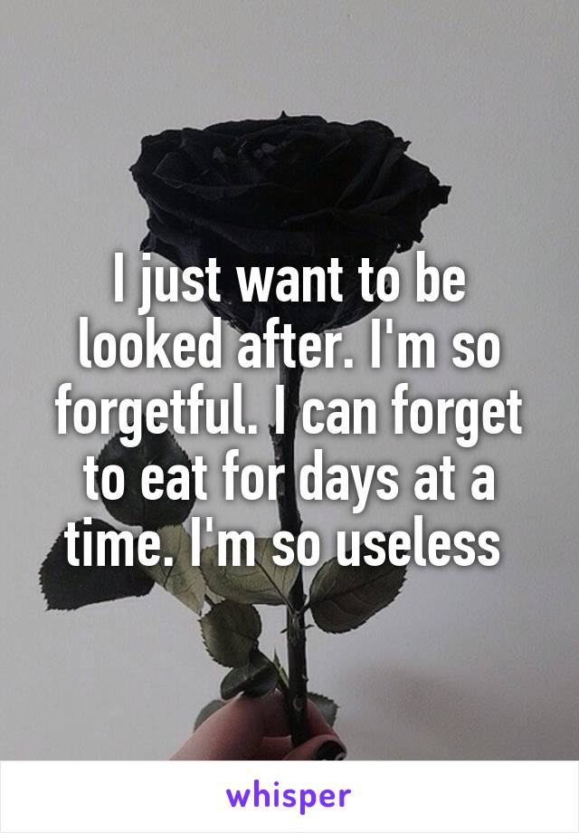 I just want to be looked after. I'm so forgetful. I can forget to eat for days at a time. I'm so useless 