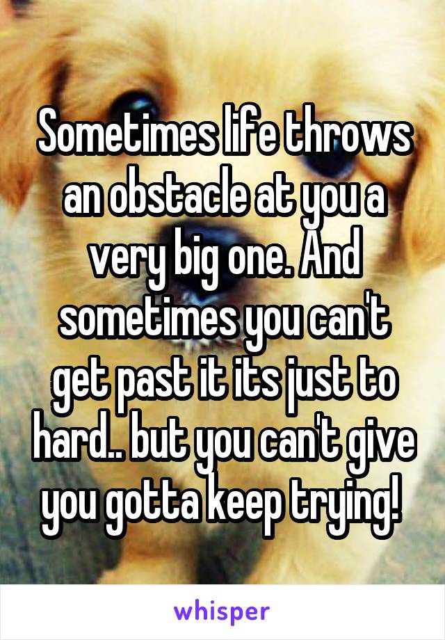 Sometimes life throws an obstacle at you a very big one. And sometimes you can't get past it its just to hard.. but you can't give you gotta keep trying! 