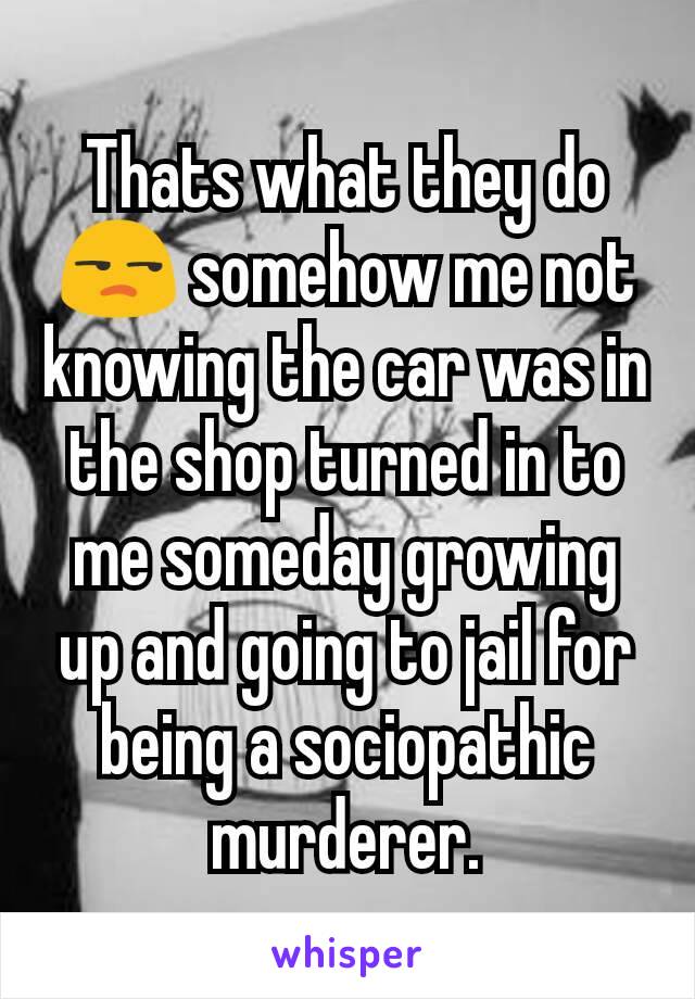 Thats what they do 😒 somehow me not knowing the car was in the shop turned in to me someday growing up and going to jail for being a sociopathic murderer.