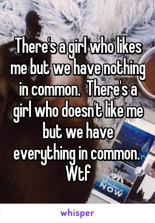 There's a girl who likes me but we have nothing in common.  There's a girl who doesn't like me but we have everything in common.  Wtf