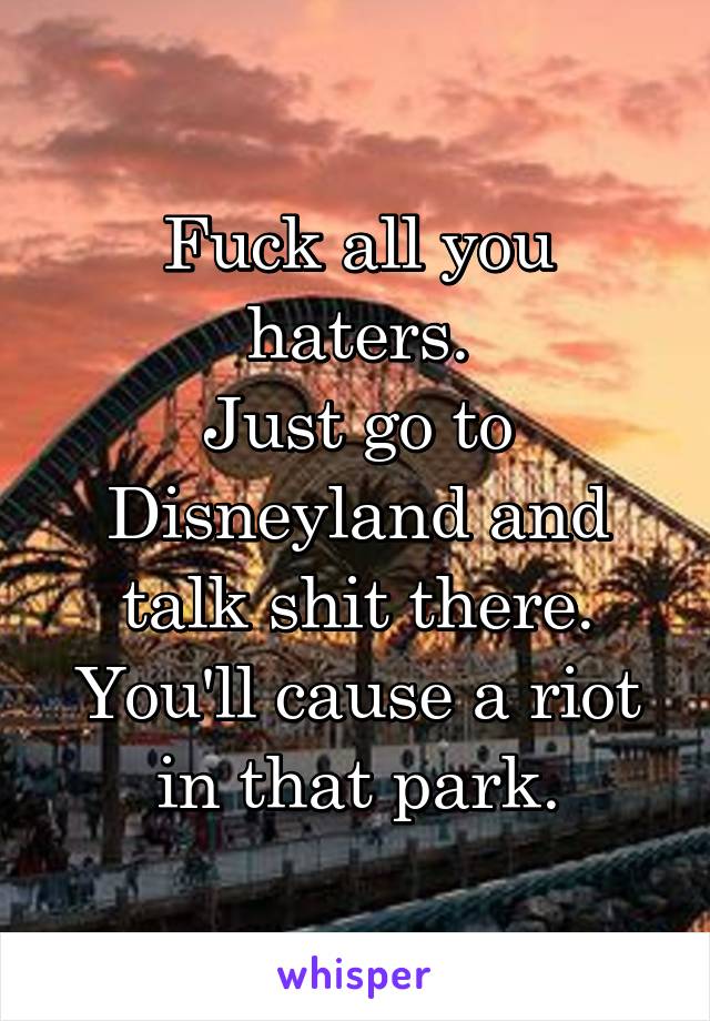 Fuck all you haters.
Just go to Disneyland and talk shit there. You'll cause a riot in that park.