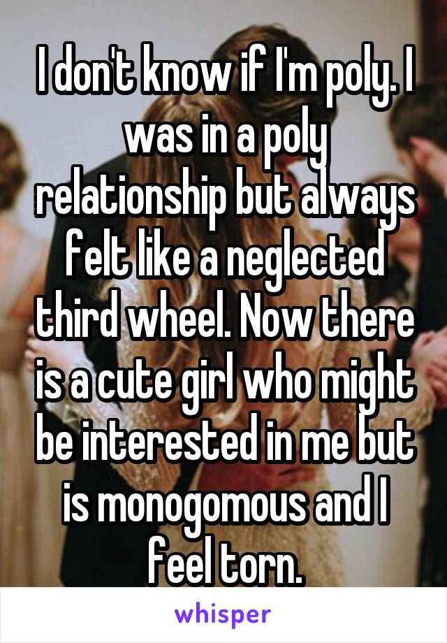 I don't know if I'm poly. I was in a poly relationship but always felt like a neglected third wheel. Now there is a cute girl who might be interested in me but is monogomous and I feel torn.