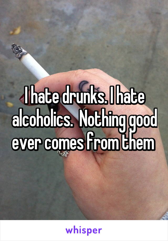 I hate drunks. I hate alcoholics.  Nothing good ever comes from them 