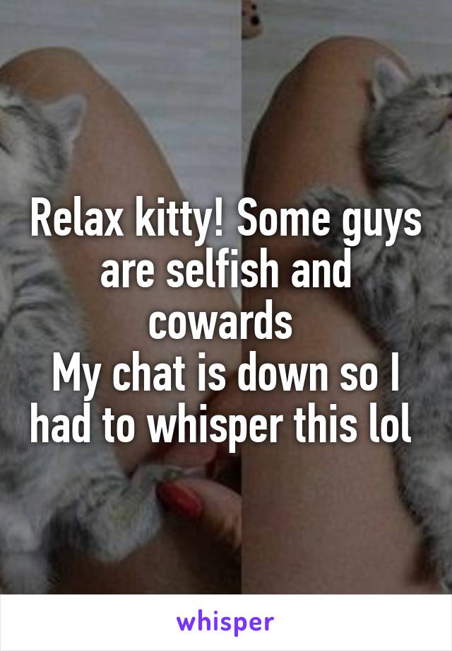 Relax kitty! Some guys are selfish and cowards 
My chat is down so I had to whisper this lol 