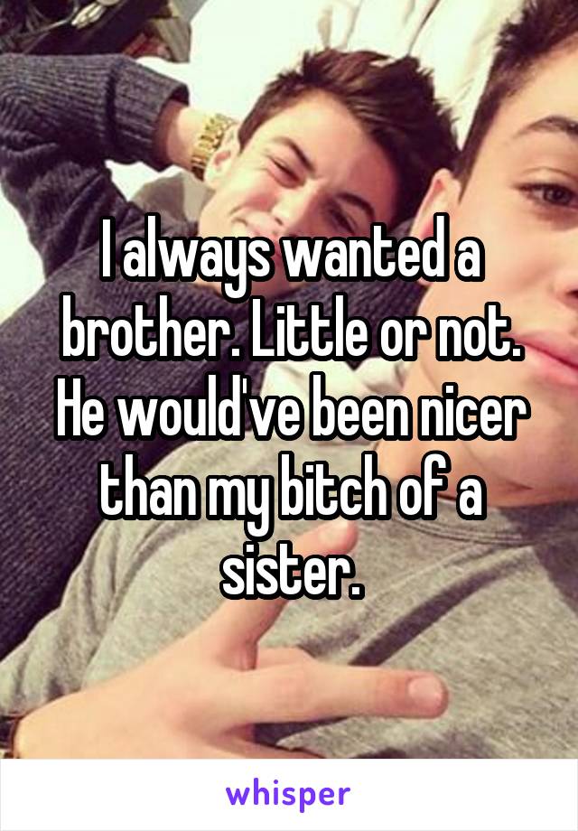 I always wanted a brother. Little or not. He would've been nicer than my bitch of a sister.