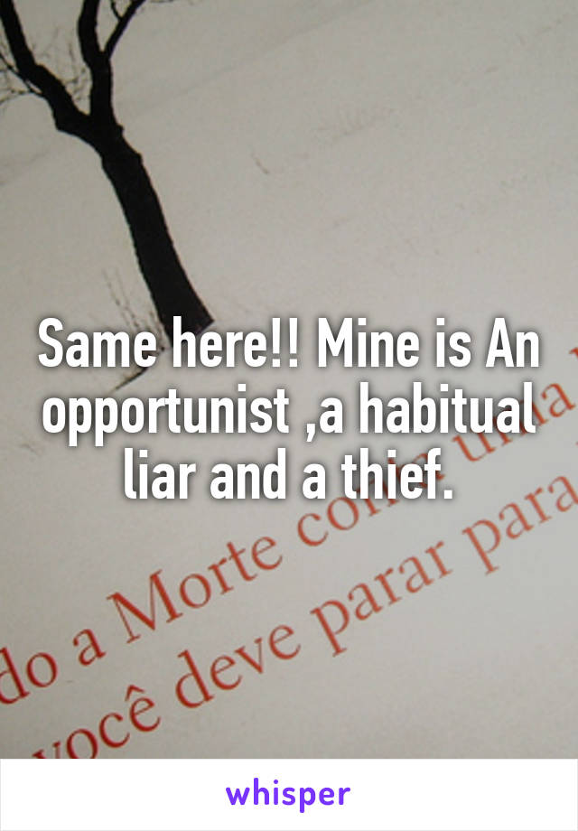 Same here!! Mine is An opportunist ,a habitual liar and a thief.