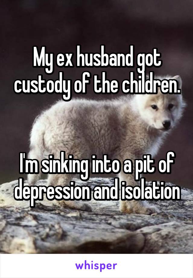 My ex husband got custody of the children. 

I'm sinking into a pit of depression and isolation 