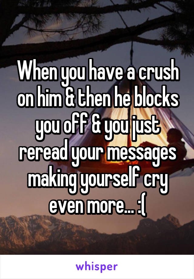 When you have a crush on him & then he blocks you off & you just reread your messages making yourself cry even more... :(